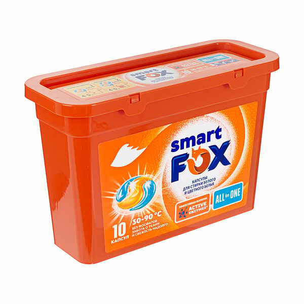 Капсулы для стирки белого и цветного белья, Smart Fox, 10 шт.