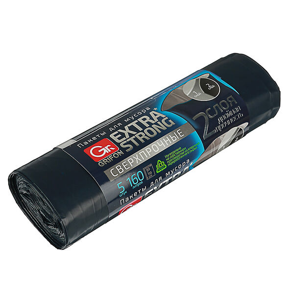 Мешки для мусора Grifon двухслойные Extra strong 160 л., 5 шт., особо прочные пвд, рулон