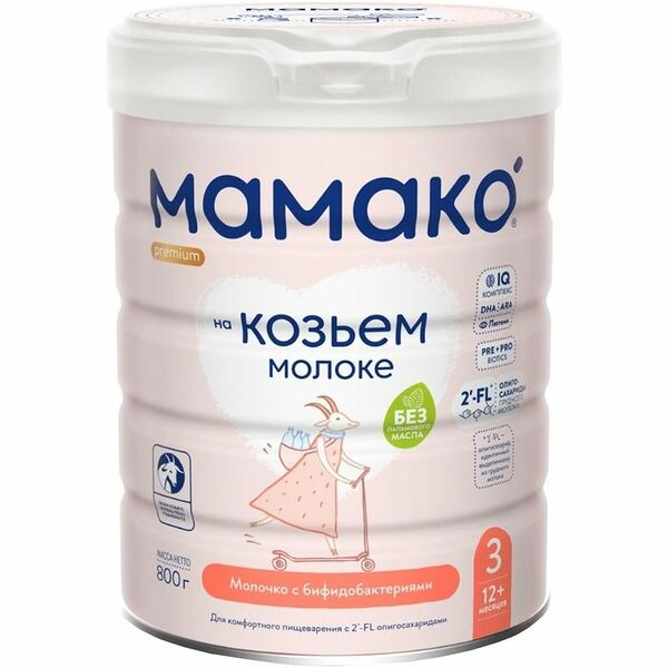 Смесь Мамако 3 Premium на основе козьего молока с бифидобактериями c 12 месяцев 800 г