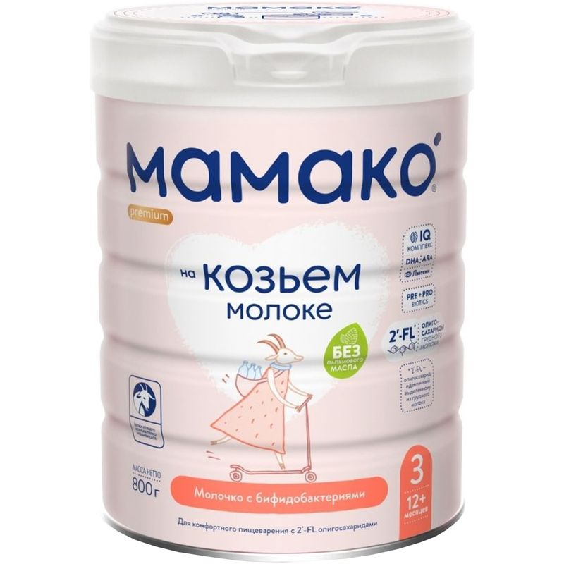 

Смесь Мамако 3 Premium на основе козьего молока с бифидобактериями c 12 месяцев 800 г