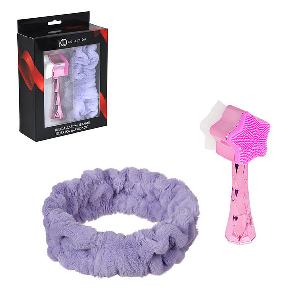Юl набор: щетка для умывания и повязка для волос, пластик, силикон, нейлон, полиэстер, 3цв, пр-21