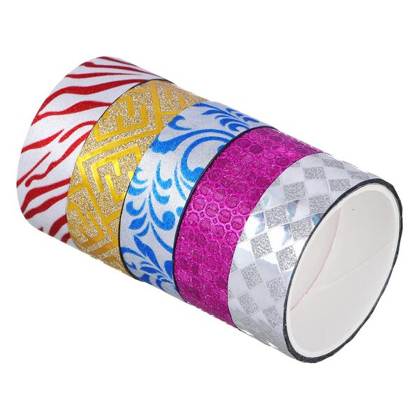 Набор клейкой ленты с блеском, пвх,1,5х270 см, набор 5 шт, (8х4,5 см)