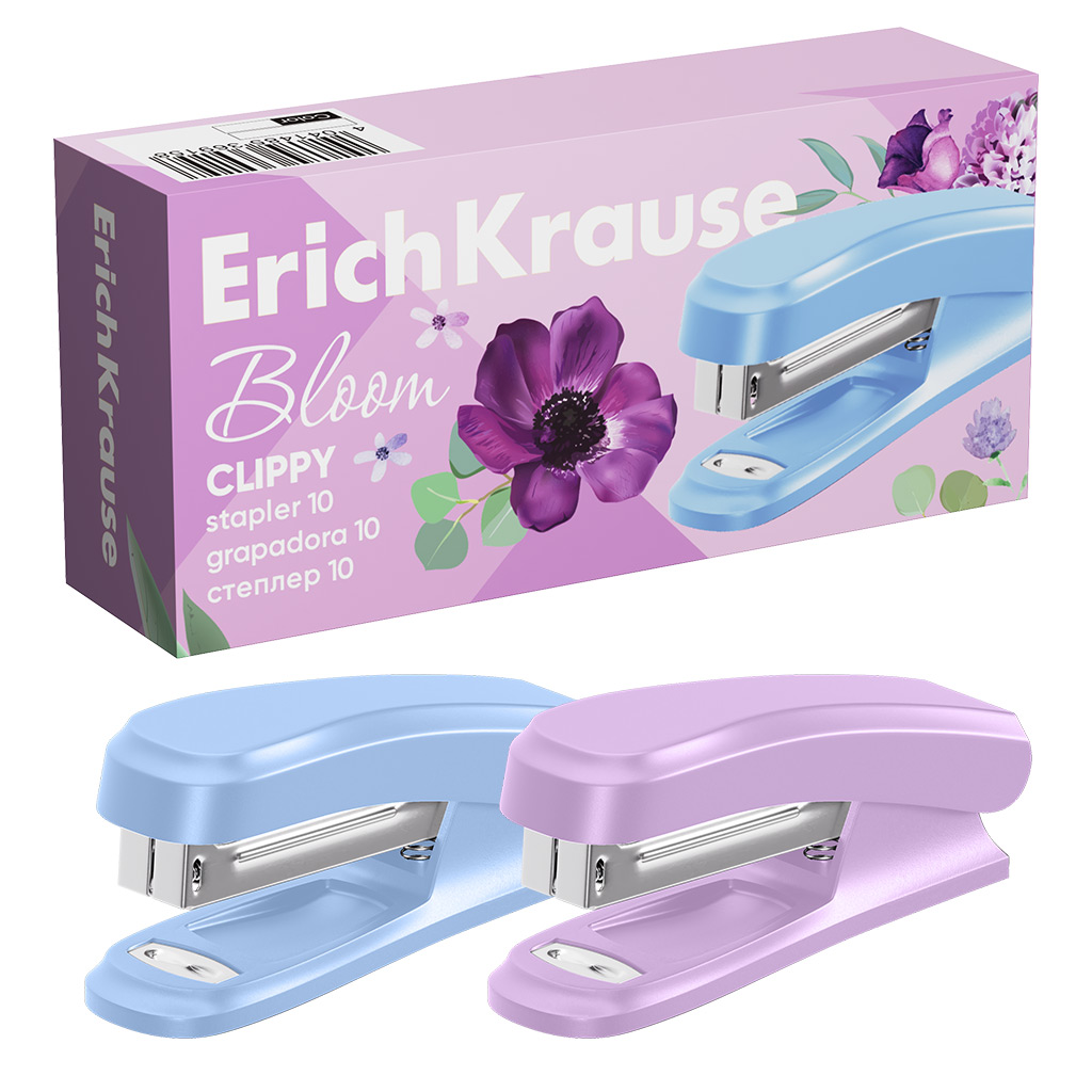 

Степлер 10 ErichKrause Clippy Pastel Bloom до 15 листов, в ассортименте