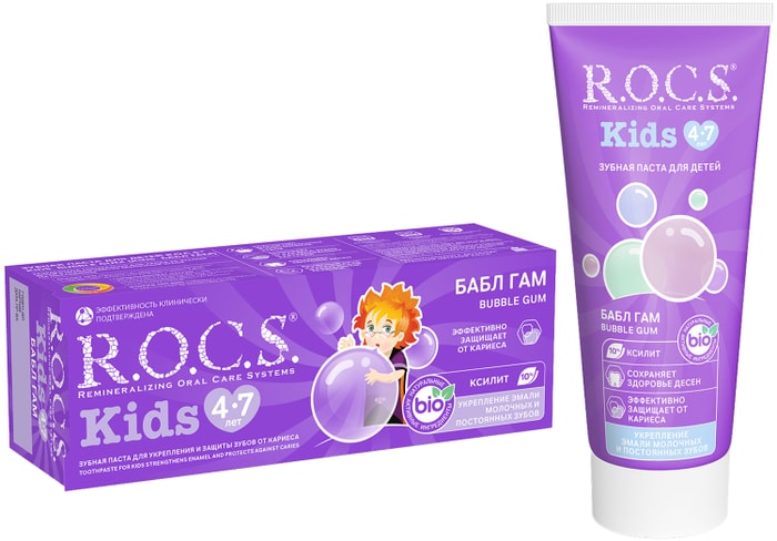 

Зубная паста R.O.C.S. Kids для детей 4-7 лет бабл гам 45 г