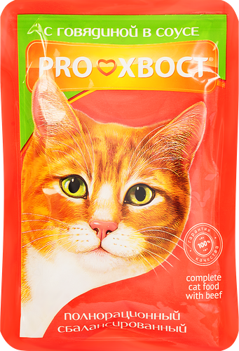 Влажный корм ProХвост говядина в соусе для кошек, 85г