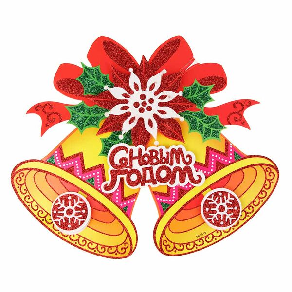 Сноу бум панно декоративное, бумажное, в виде колокольчиков, с блестящим слоем, 40 см