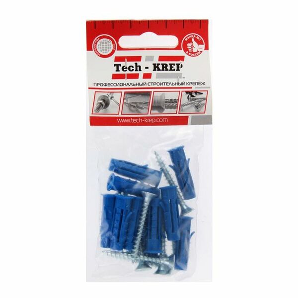 Дюбель 8х30 мм с саморезами оцинкованные TECH-KREP 5,0х40 мм потайная головка 10 шт