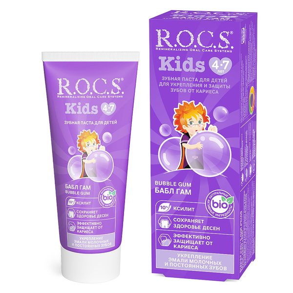 Зубная паста R.O.C.S. Kids для детей 4-7 лет бабл гам 45 г