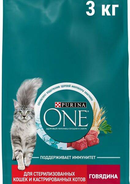 Сухой корм для кошек Purina ONE для стерилизованных с говядиной и пшеницей 3кг