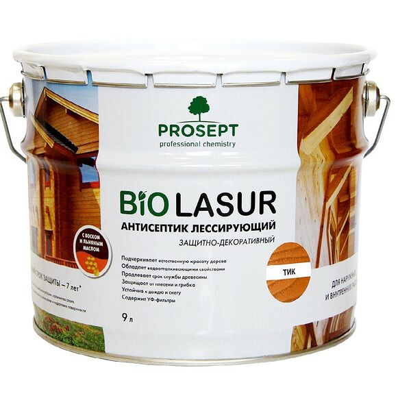 Антисептик лесирующий PROSEPT BioLasur Тик, готовый состав, 9л