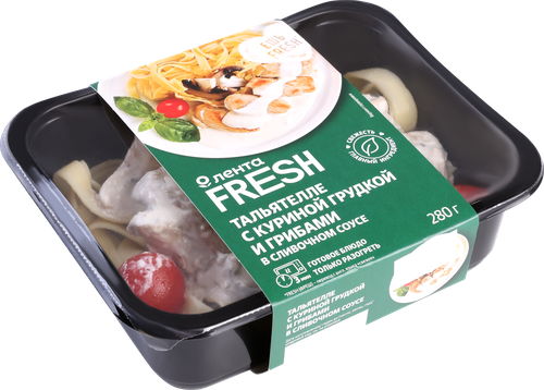 

Тальятелле Лента Fresh с куриной грудкой и грибами в сливочном соусе, 280 г