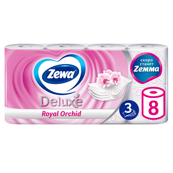 Туалетная бумага Zewa Deluxe Орхидея 3 слоя 8 рулонов