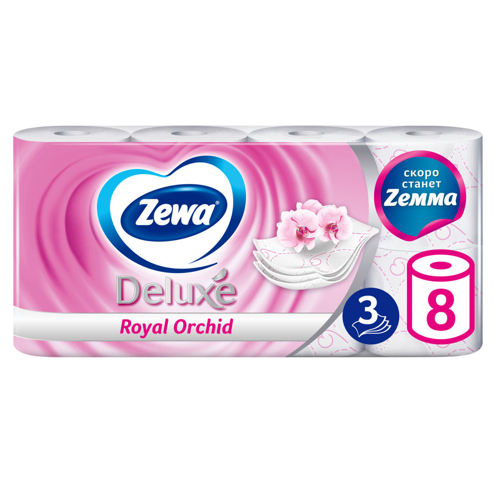 

Туалетная бумага Zewa Deluxe Орхидея 3 слоя 8 рулонов