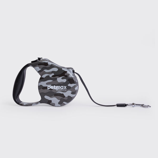 Рулетка для собак S, ремень 3 м, до 15 кг, серый камуфляж