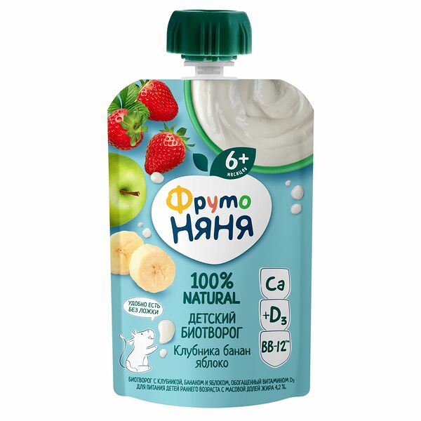 Биотворог ФрутоНяня клубника-банан-яблоко с 6 месяцев 4.2% 90 г