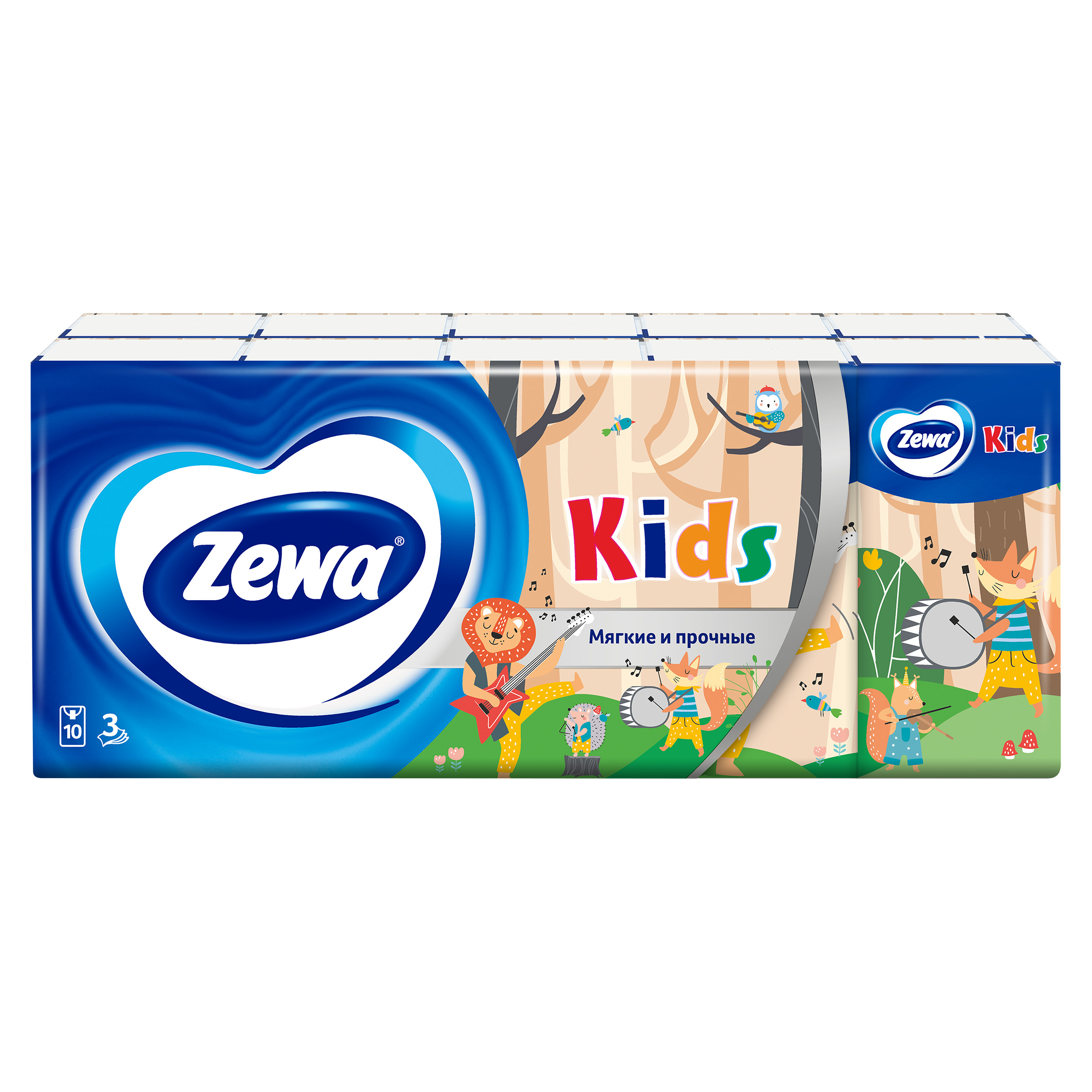 

Платочки бумажные Zewa Kids носовые детские 3 слоя 10 шт. x 10 шт. дизайн в ассортименте