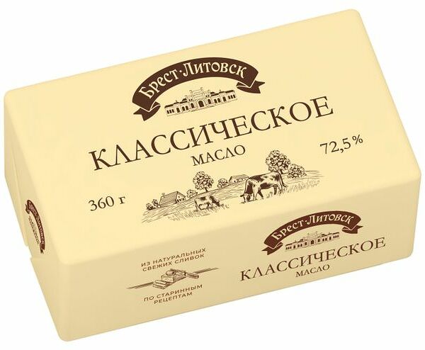 Масло сливочное Брест-Литовск Классическое 72.5% БЗМЖ 360 г