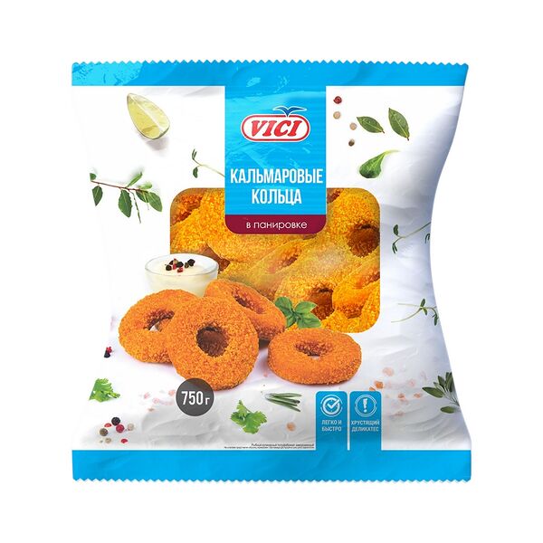 Морож.пищ.рыб.прод: кальмар тихоокеан.кольца мор. п/у вес 450г VICI