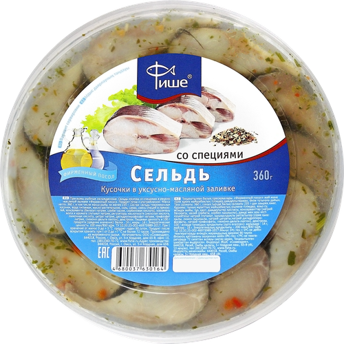 

Сельдь Фише кусочки в масле 360 г