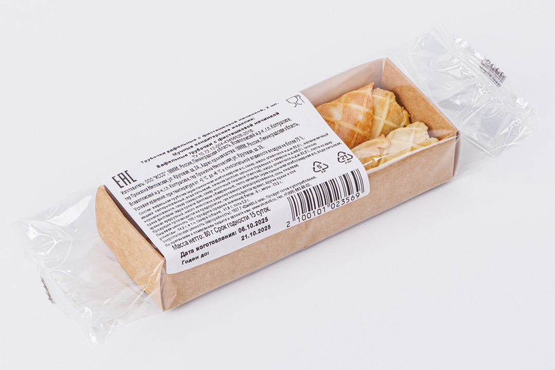 

Трубочки вафельные ВкусВилл с фисташковой начинкой 2 шт., 80 г