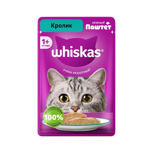 Корм консервир полнорац WHISKAS® д/взрослых кошек паштет с доб кролика Кролик 75г
