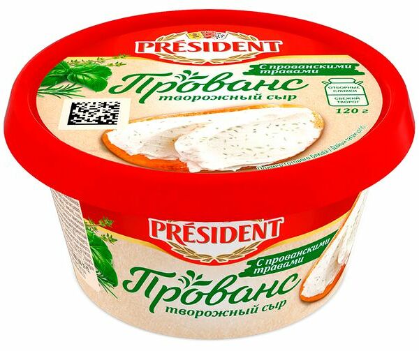 Сыр творожный President Прованс с прованскими травами сливочный 60% БЗМЖ 120 г