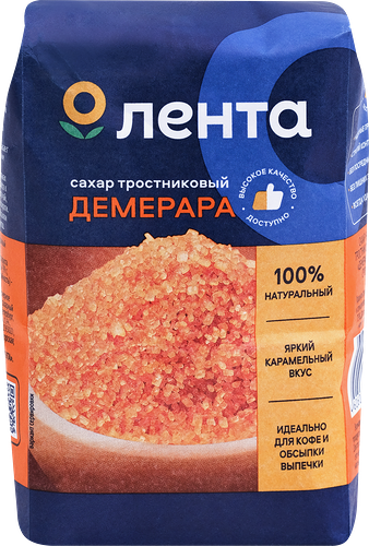 Сахар тростниковый Лента Демерара нерафинированный кристаллический 500 г