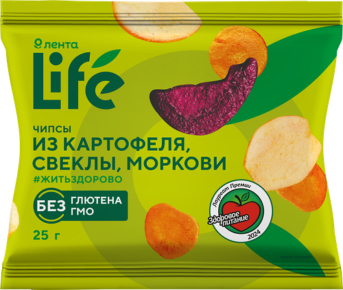 Чипсы овощные хрустящие Лента Life Картофель, свекла и морковь 25 г