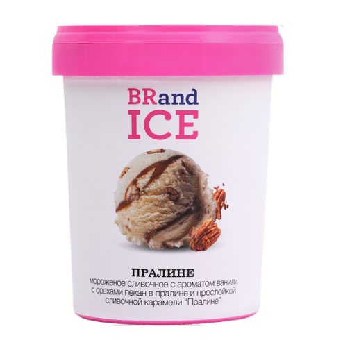 Мороженое BRandICE Пралине, сливочное ванильное с орехами пекан в глазури пралине и карамельной прослойкой 500 г