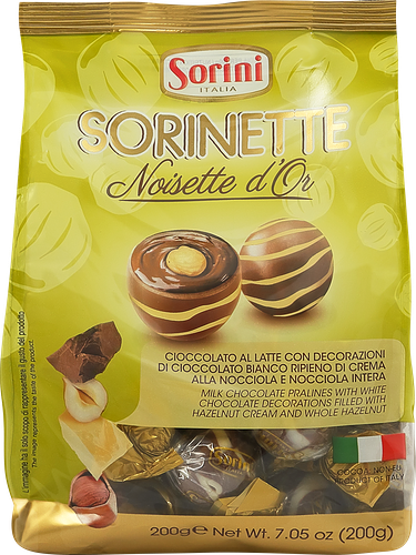 Конфеты Sorini Noisette D'or Пралине с ореховым кремом и цельным лесным орехом 200 г