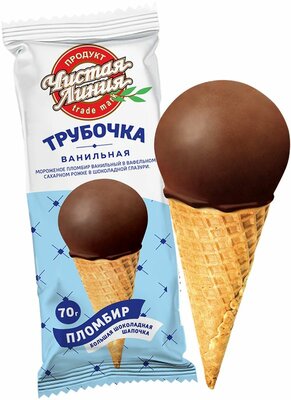 Рожок Чистая Линия Сахарная трубочка ванильная с шоколадной глазурью 12% 70 г
