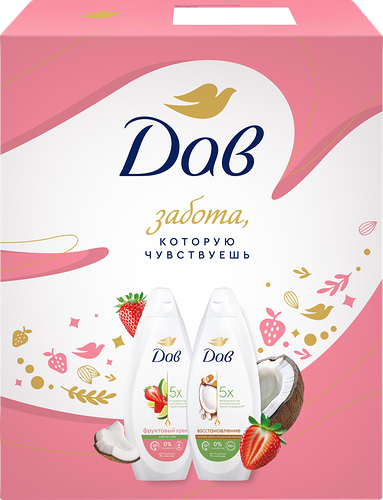 Подарочный набор Дав Фруктовое настроение: Крем-гель для душа Восстановление 250 мл, Крем-гель для душа Фруктовый крем 250 мл