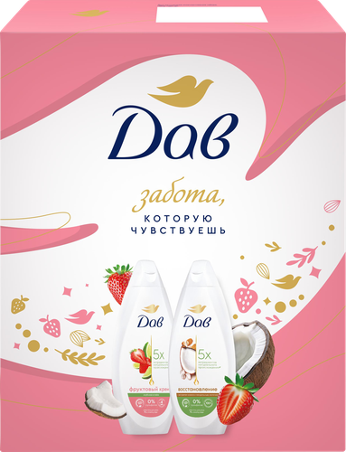 

Подарочный набор Дав Фруктовое настроение: Крем-гель для душа Восстановление 250 мл, Крем-гель для душа Фруктовый крем 250 мл