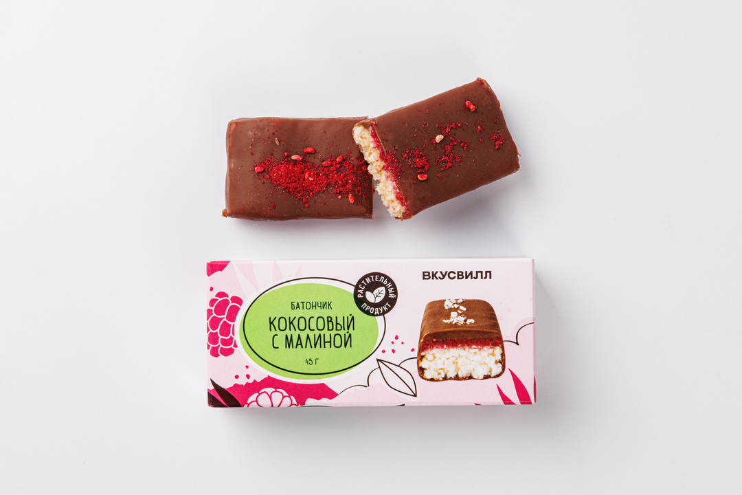 

Батончик кокосовый с малиной 45 г