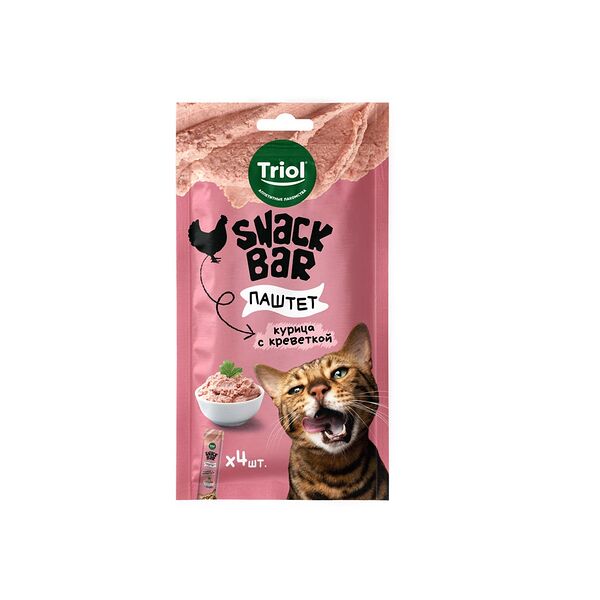 Лакомство д/кошек Triol Паштет из курицы с креветкой SNACK BAR 40г
