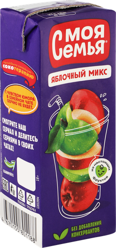 

Напиток сокосодержащий Моя семья Яблочный микс 200 мл