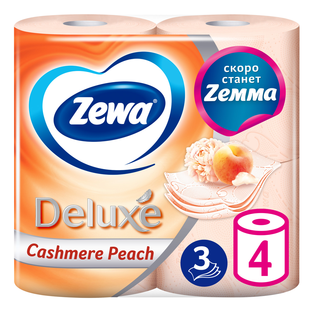 

Туалетная бумага Zewa Deluxe Персик 3 слоя 4 рулона