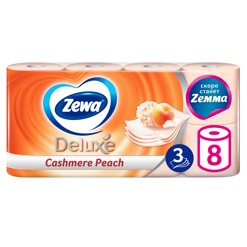 

Туалетная бумага Zewa Deluxe Персик 3 слоя 8 рулонов