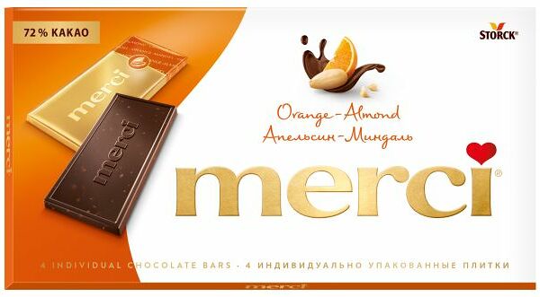Шоколад горький Merci апельсин миндаль 100 г