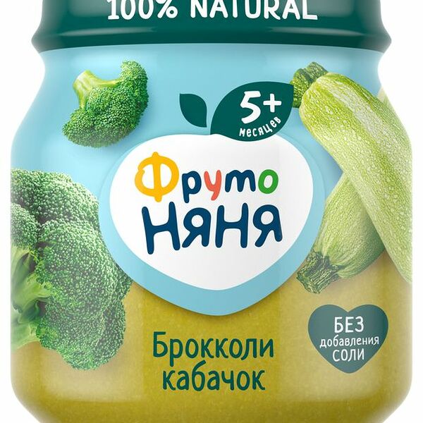 Пюре ФрутоНяня натуральное из капусты брокколи и кабачков с 5 мес., 110 г