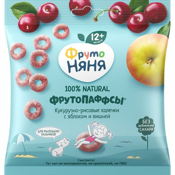 Фрутопаффсы ФрутоНяня кукурузно-рисовые с яблоком и вишней с 12 месяцев 21г