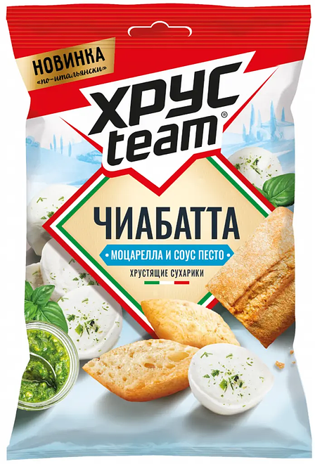 

Сухарики Хрусteam Чиабатта Моцарелла и соус песто 55 г