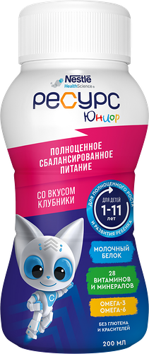 Питание для детей Ресурс Юниор 1-11 лет клубника 200 мл