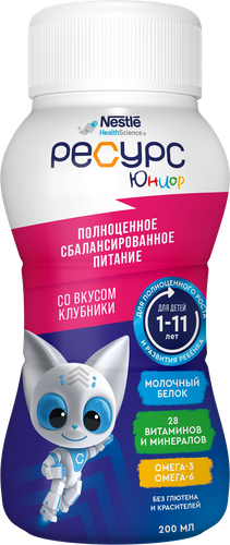 

Питание для детей Ресурс Юниор с 1-11 лет клубника 200 мл