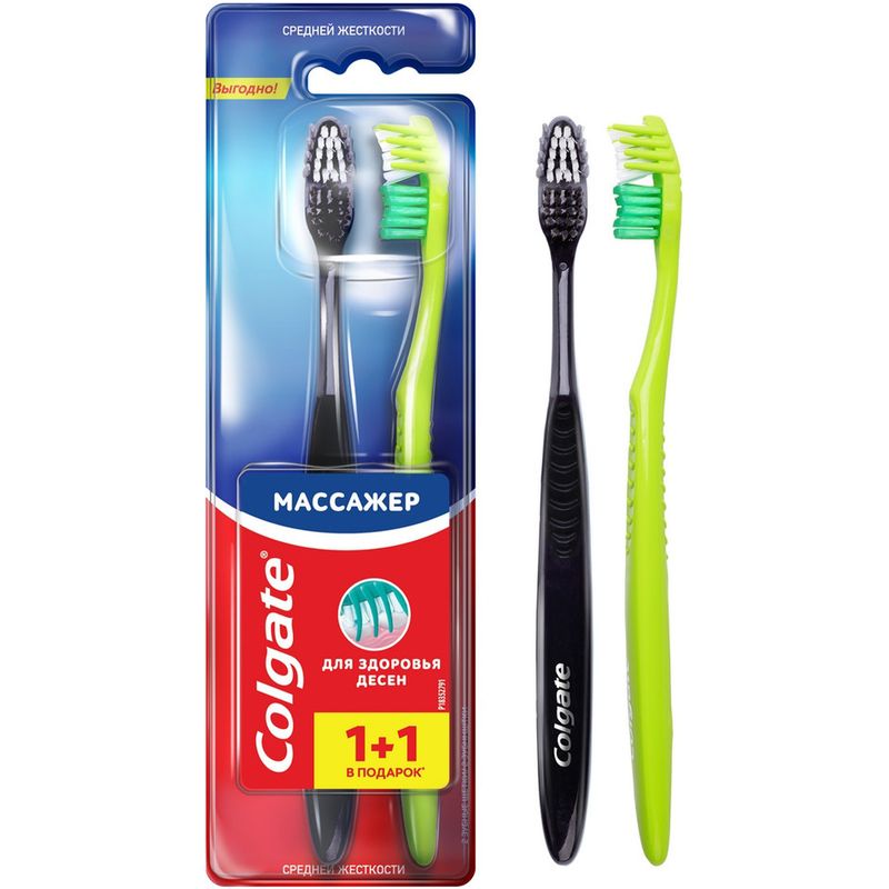 

Зубная щетка Colgate Массажер средней жесткости, цвет в ассортименте, 2 шт.