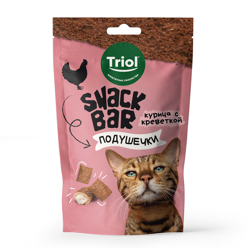 

Лакомство для кошек Triol Snack Bar Мини-подушечки с начинкой из курицы с креветкой 30 г