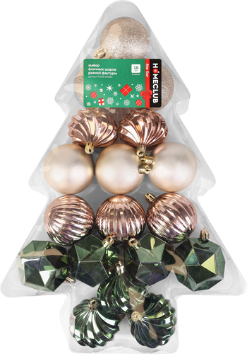 

Набор елочных шаров Homeclub разная фактура 6 см зеленый-карамель-золотой 18 шт.