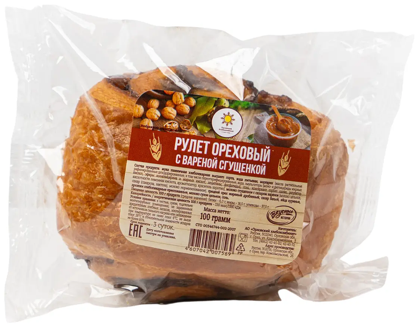 

Рулет Орловский Хлебокомбинат ореховый с вареной сгущенкой 100 г