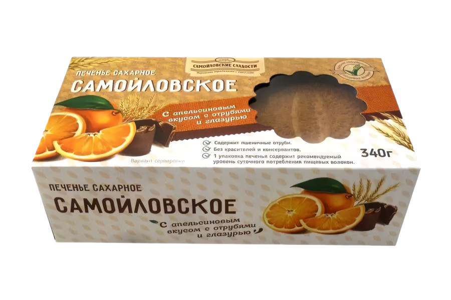 

Печенье сахарное Самойловские Сладости с апельсиновым вкусом отрубями и глазурью 340 г