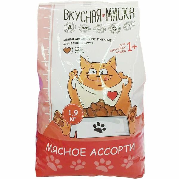 Корм сухой для кошек Вкусная миска Мясное ассорти полнорационный 1.9 кг